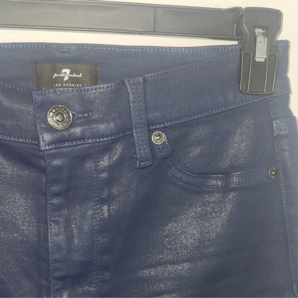 7 For All Mankind Waxed Dark Wash Blue Skinny Jeans Slim Fit Stretch Size 27